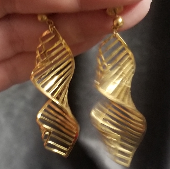 Yellow Gold Spiral Dangle Earrings - Picture 5 of 5
